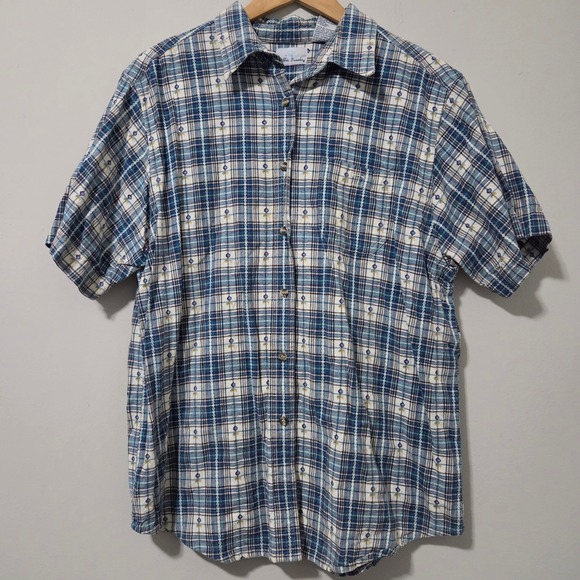 Bobbie Brooks Tops - Bobbie Brooks Blue Plaid Floral Embroidered Cotton Button Up Shirt Womens XL